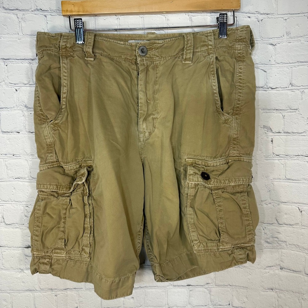 American Eagle Outfitters Classic Cargo Shorts Mens 34 Khaki Tan Cotton 04/13